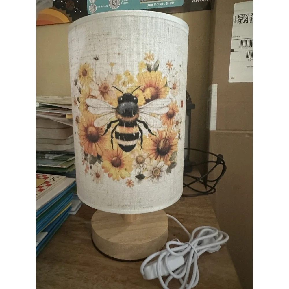 Table Lamp Bumble Bee Sunflower Nite Lite Nightstand Lite Cute Small